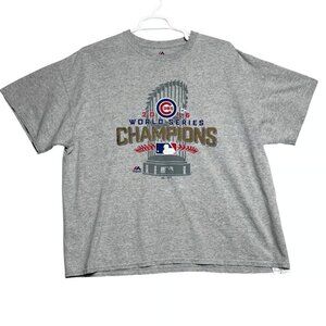 Majestic T-Shirt Mens 2XL Gray Cubs 2016 World Series Champions Cotton Blend